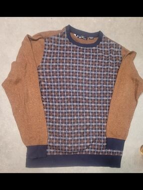 Ben Sherman Brown and Navy Patterned Crewneck Sweater